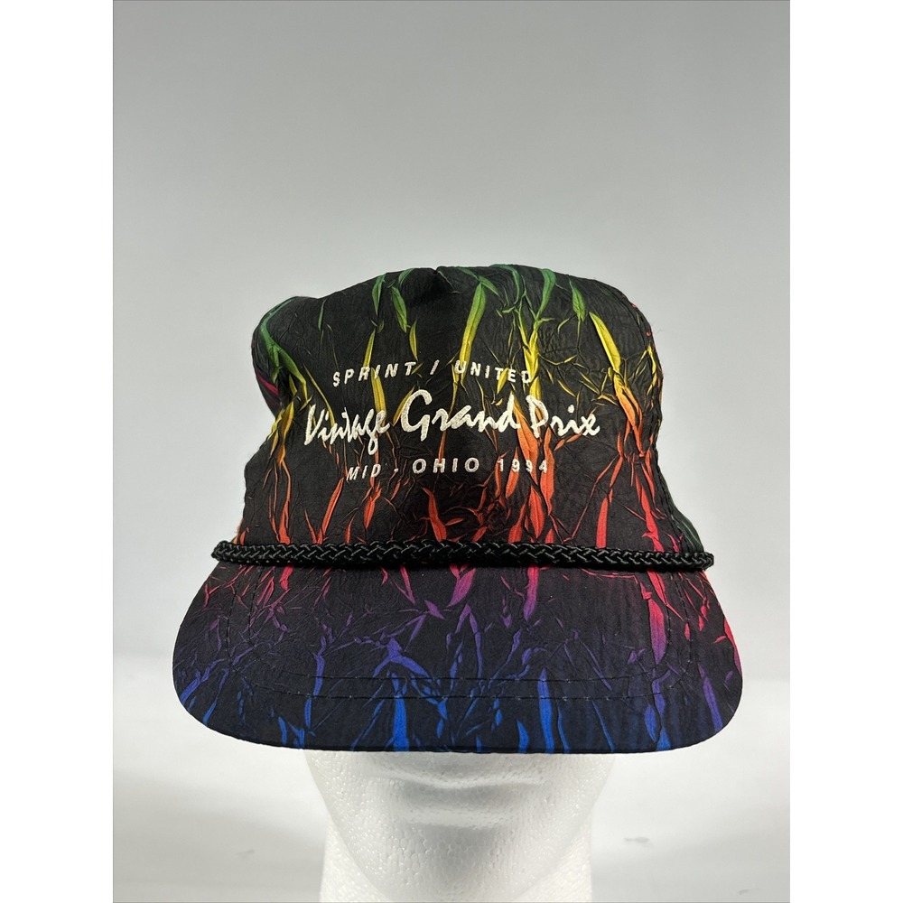 Vintage Mid Ohio Hat Cap Snap Back Black Neon Grand Prix Sprint Racing 90's Rope